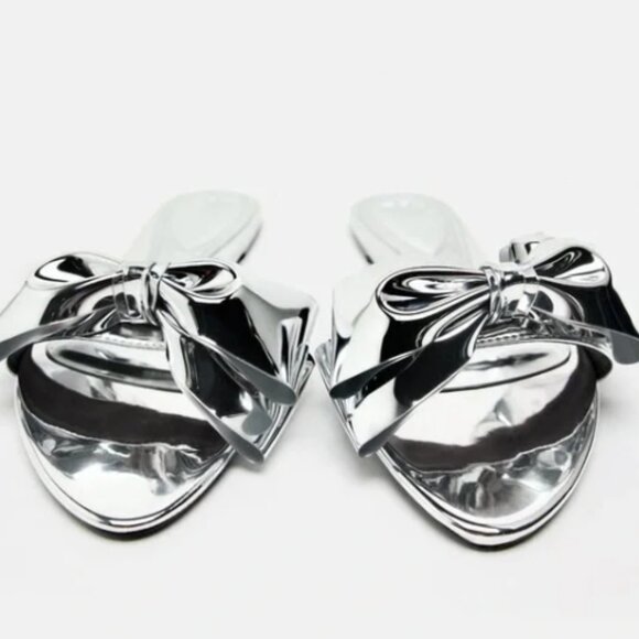 ZARA METALLIC SANDALS WITH BOW - Picture 4 of 5